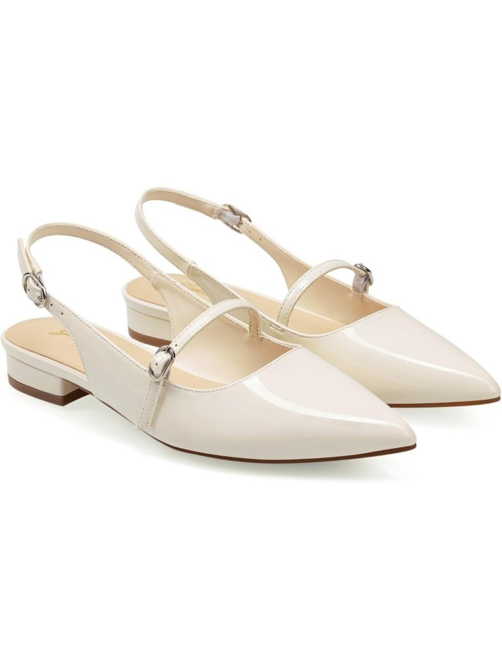 Womens Milky White Rubber Slingback Pointed Toe Low Heel Adjustable Buckle Shoes